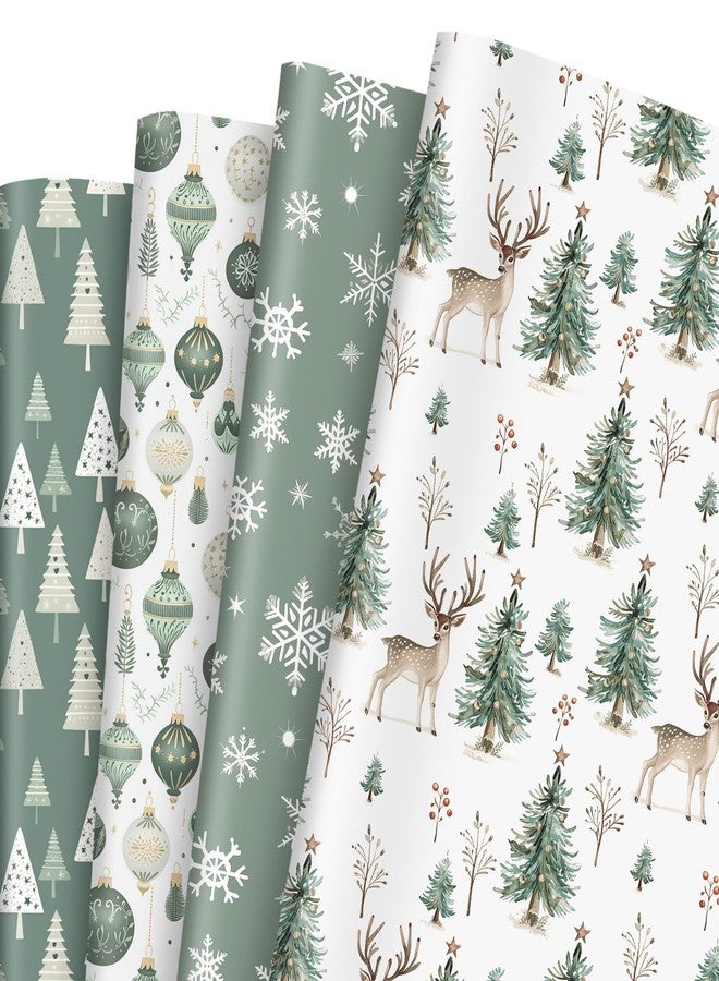 وولاين ورق تغليف هدايا عيد الميلاد من والين، 8 أوراق - ليس لفة - أخضر فاتح، مزين برسومات شجرة عيد الميلاد، كرة، ندفة ثلج، غزال، مطوي بشكل مسطح، مثالي للأعمال اليدوية، مناسب لأعياد الميلاد الشتوية، مقاس 19.7 × 27.6 بوصة - Image 1